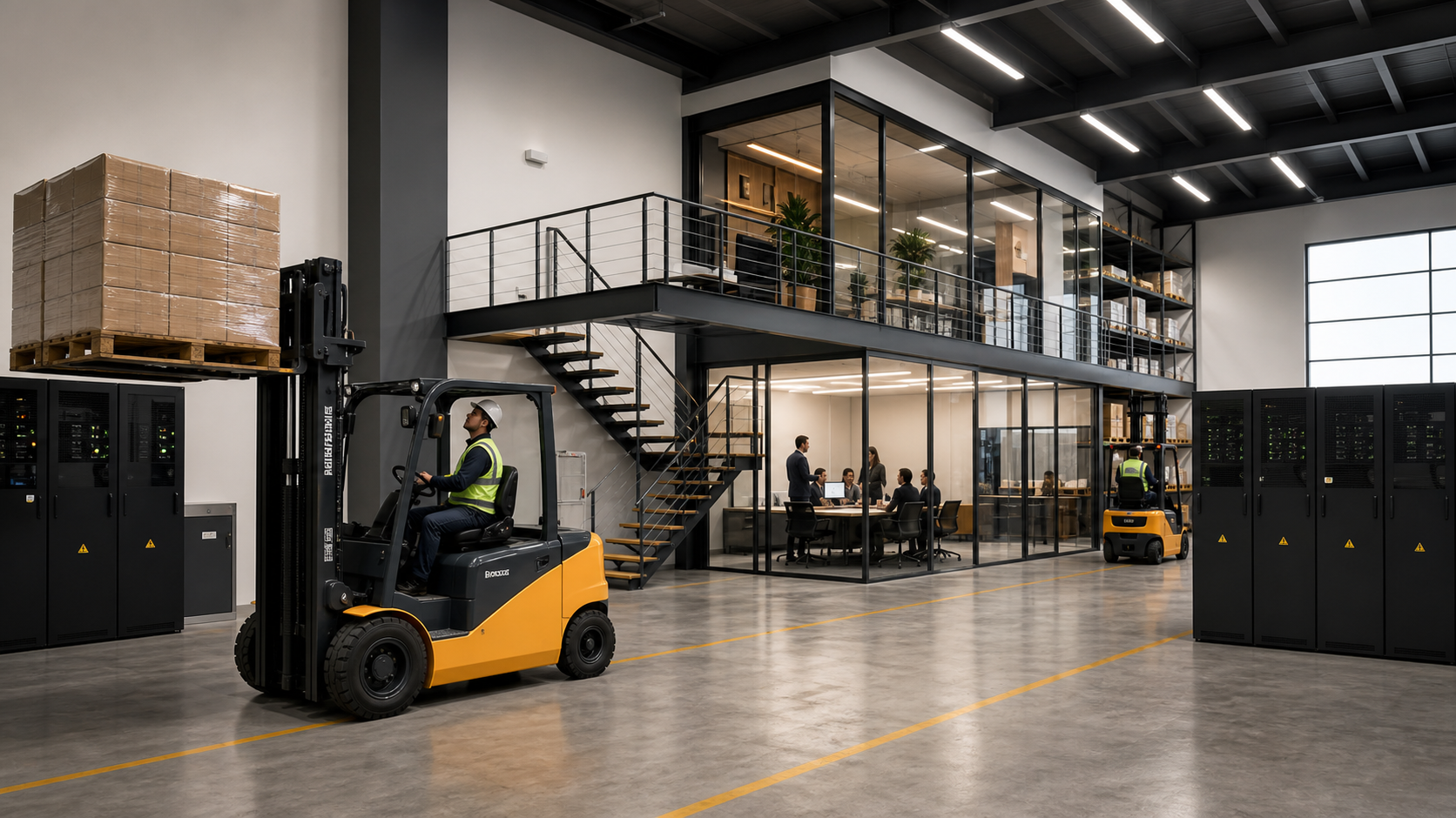 Forklift ve asma kat ofisli üretim birimi